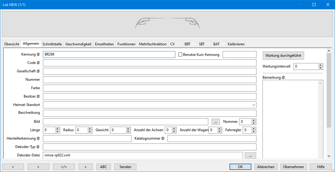 Kennung der Lok vergeben Kennung der Lok vergeben
